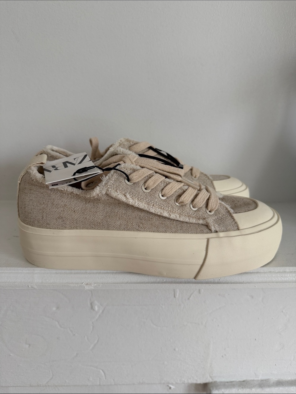 Zara Beige Canvas Platform Sneakers - Picture 3 of 7